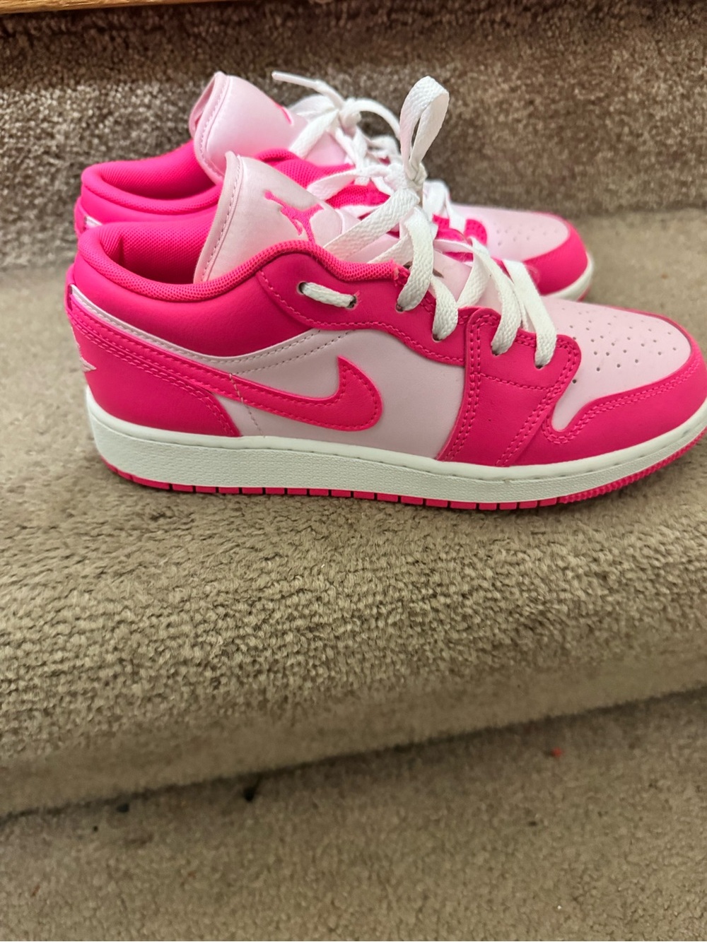 Jordan Kids Hot Pink and Light Pink Low Top Sneakers